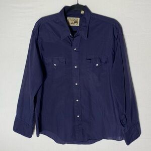 Vintage Pardner Western Style Navy Blue Long Sleeve Casual Pearl Snap Shirt L